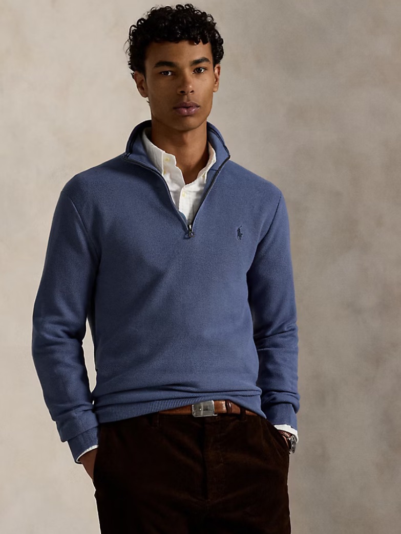 Polo Ralph Lauren Mesh-Knit Cotton Quarter-Zip Sweater Capri Blue Men’s Large